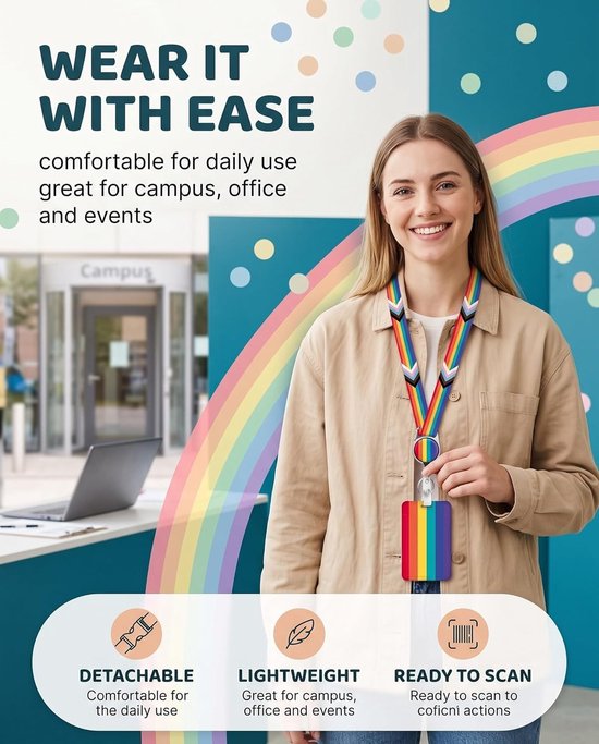 ID-kaarthouder - Regenboog - Polyester - Intrekbare ID-riem met Snelsluiting - Voor Kantoor en Evenementen — afbeelding 5