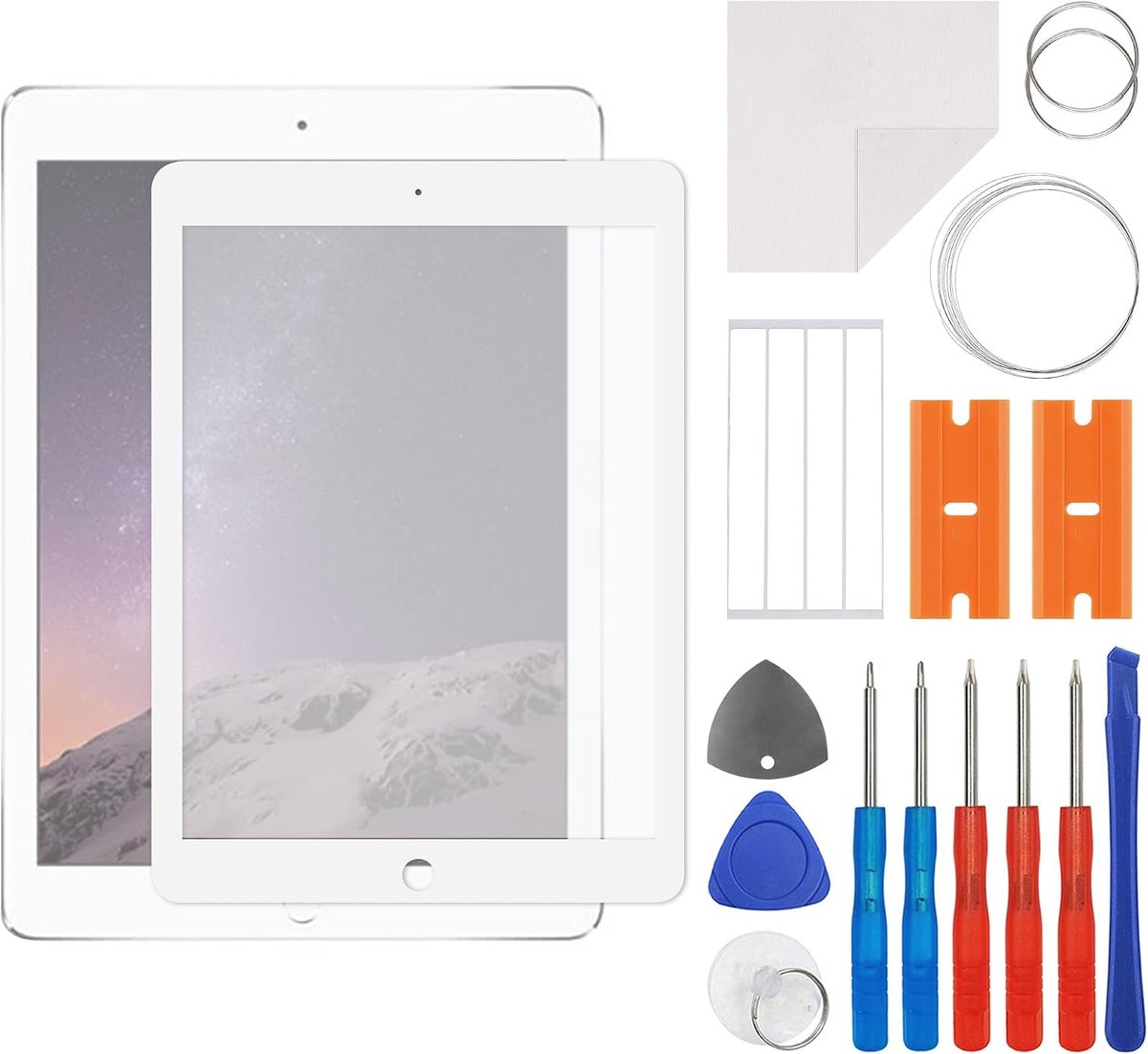 witte reparatieset voor glas met OCA-lijm, compatibel met iPad Air 2 2014 9,7 inch A1566 A1567 bijgewerkte reparatiegereedschapsset, geen lcd-scherm en touch-digitizer