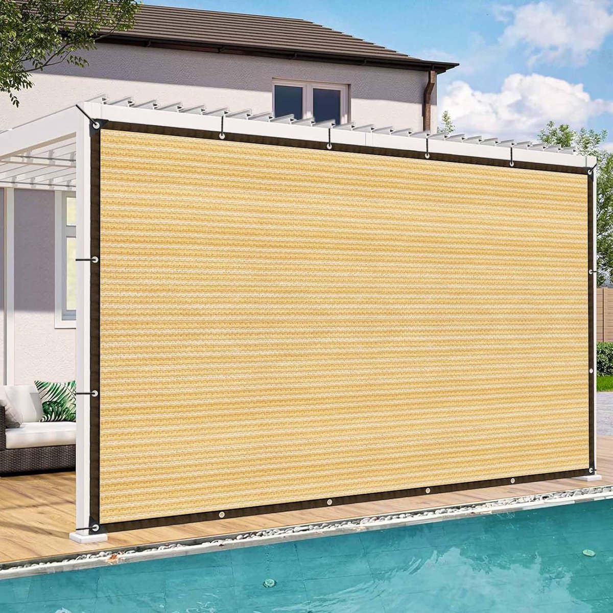 Schaduwnet 1 x 2 m, klein zonnezeil met ogen, luchtdoorlatend schaduwnet, windnet, waterdoorlatend, beige, tuin, schaduwnet