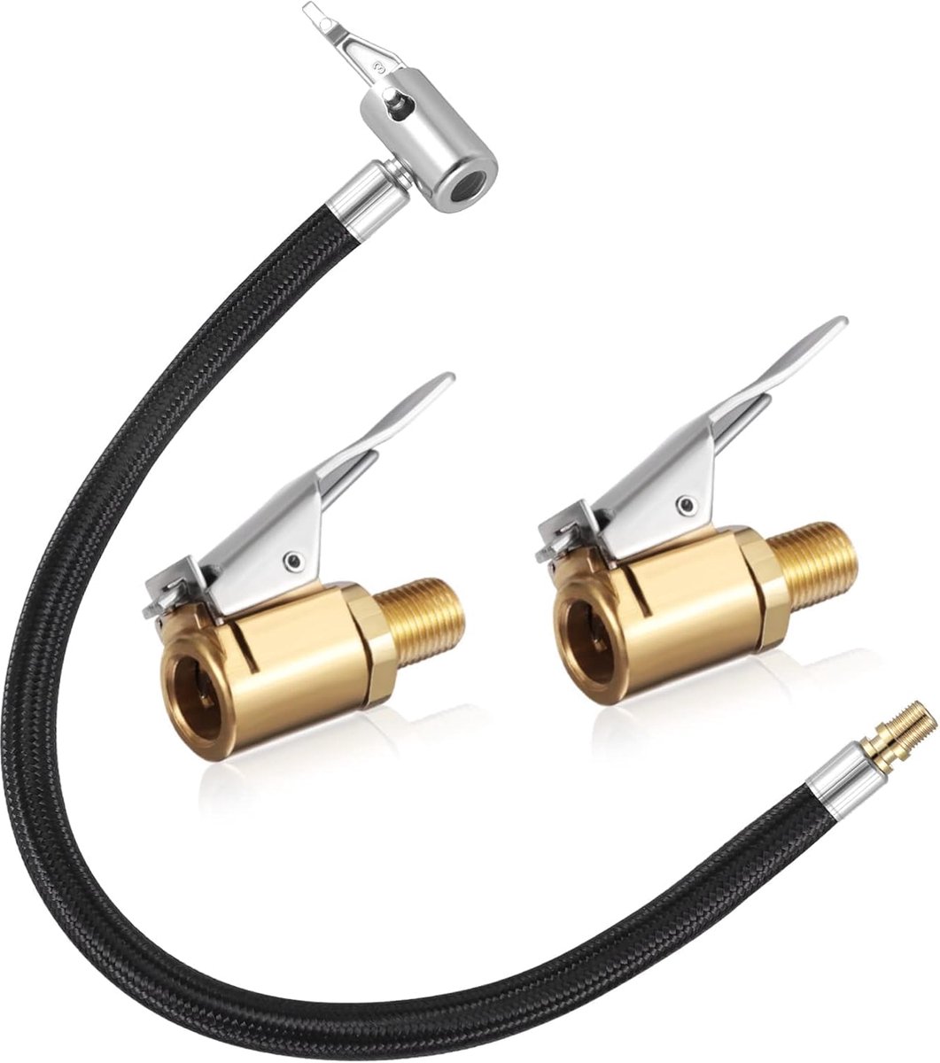 Ventielverlengingsset, 35 cm bandenvulslangadapter met 2 stuks 8 mm autoventielhendel, luchtaansluiting, bandenvulslang, messing autoventieladapter voor auto, fiets, motorfiets, compressor
