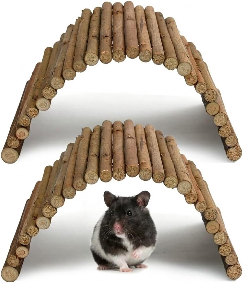 Set van 2 wilgenbruggen, wilgentunnel, hamsterspeelgoed, dwerghamsteraccessoires, hout, flexibele ratten, hazen, cavia's, accessoires, schildpadden, omheining