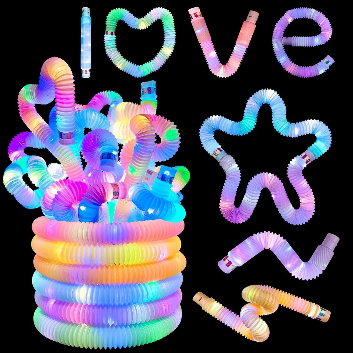 12 led-pop-lichtbuizen, sensorisch speelgoed, fidget-lichtstokken, led-pop, licht in het donker, feestaccessoires voor kerstcadeaus, Halloween, feestdecoraties (A)