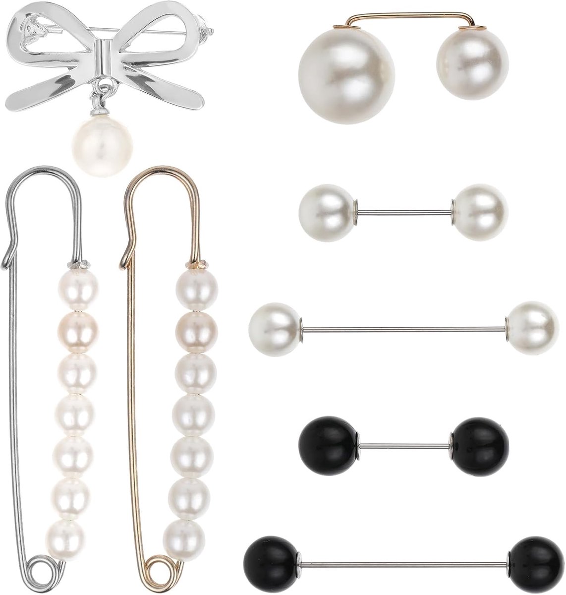 8 stuks broche voor dames, kunstmatige parelbroches voor kleding, vintage broche voor uitsparing, verkleinclip, meerdere maten, veiligheidsspelden met opbergdoos voor kleding, broek, jurk, rok, trui