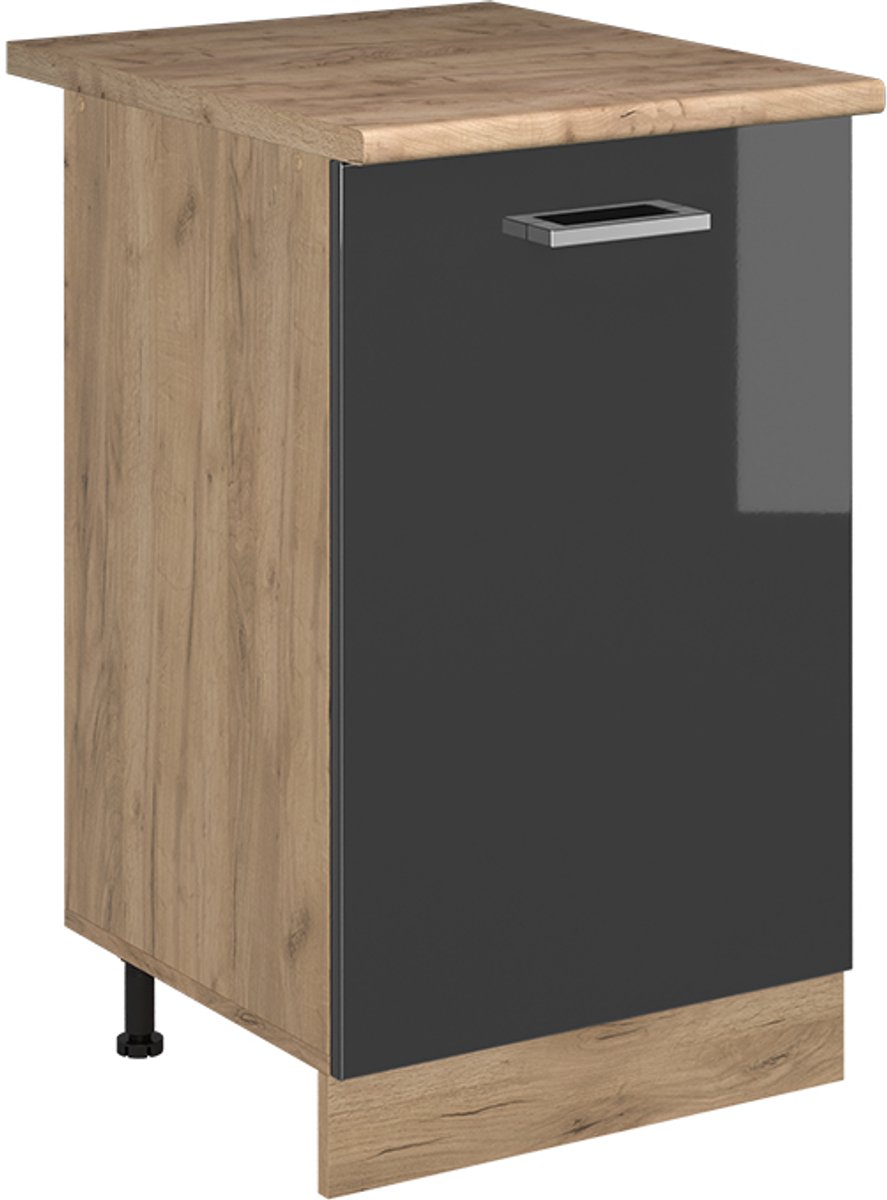 Vicco Keukenonderkast R-Line, Antraciet Hoogglans/Goudkleurig Eiken, 50 cm goudkleurig eiken werkblad