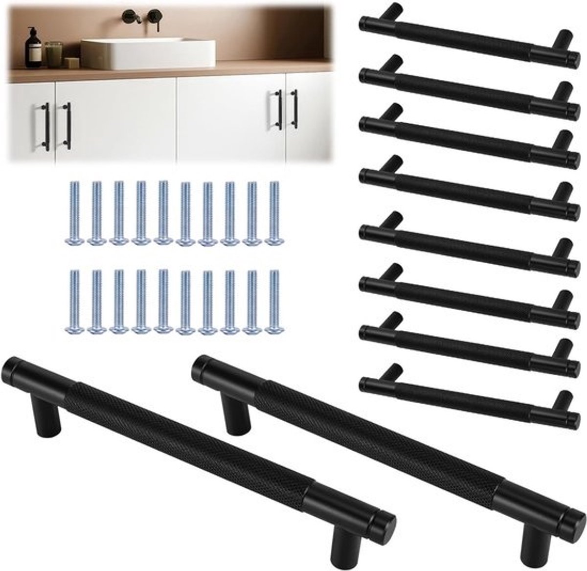 Zwarte Kastdeurgrepen, 10 Stuks Keuken Knoppen en Handgrepen voor Meubels, Geschikt voor Keukenkasten, Laden en Badkamer, 5 Inch Gatafstand