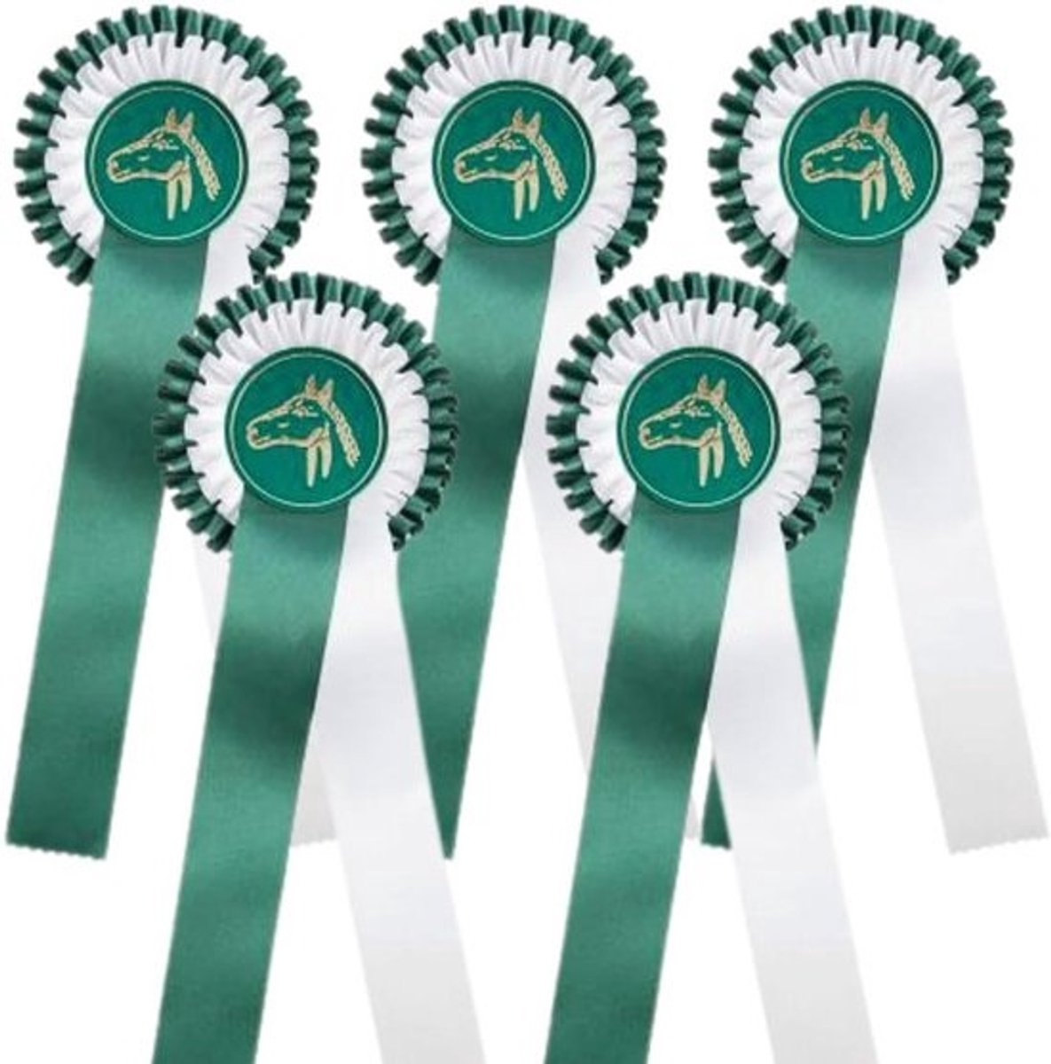 Toernooistrikken Set - Prijslinten Paardensport - Wedstrijd Onderscheiding - Paardenkop Motief - 5 Stuks 12cm - Groen
