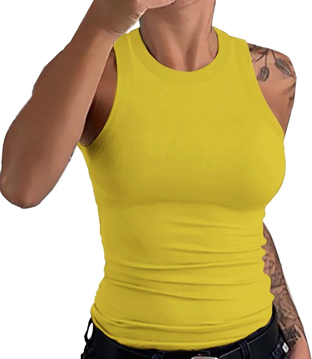 Sport-tanktop voor dames, korte tanktop voor dames, sexy, hemdje, figuurvormend, ronde hals, hemd, comfortabel, camisole, outdoor, hemd, effen, ademend, tops, casual, minimalistische tank
