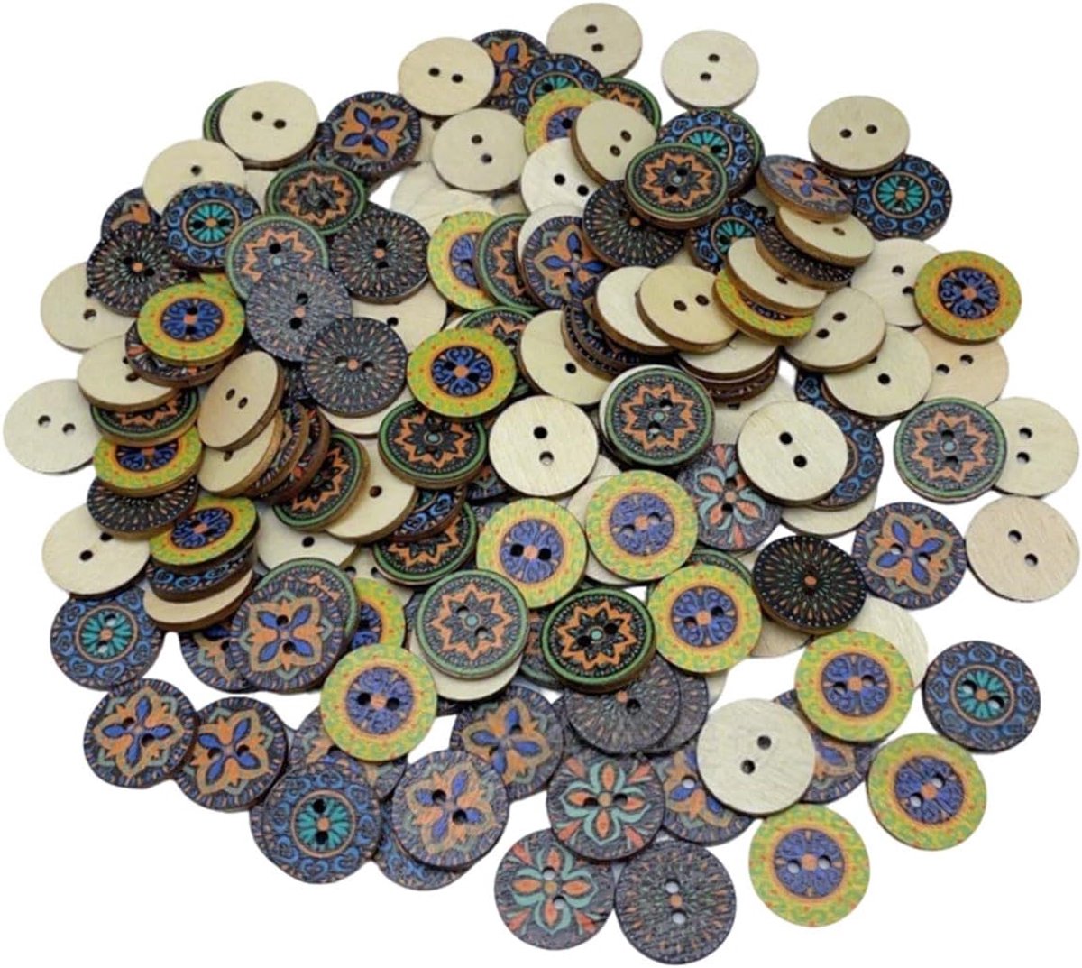 200 stuks kleurrijke houten knoppen, 15 mm vintage knoppen met 2 gaten, retro hars houten,voor Strijkjassen, kleding, decoratie, doe-het-zelf, handwerk, naaien (C)