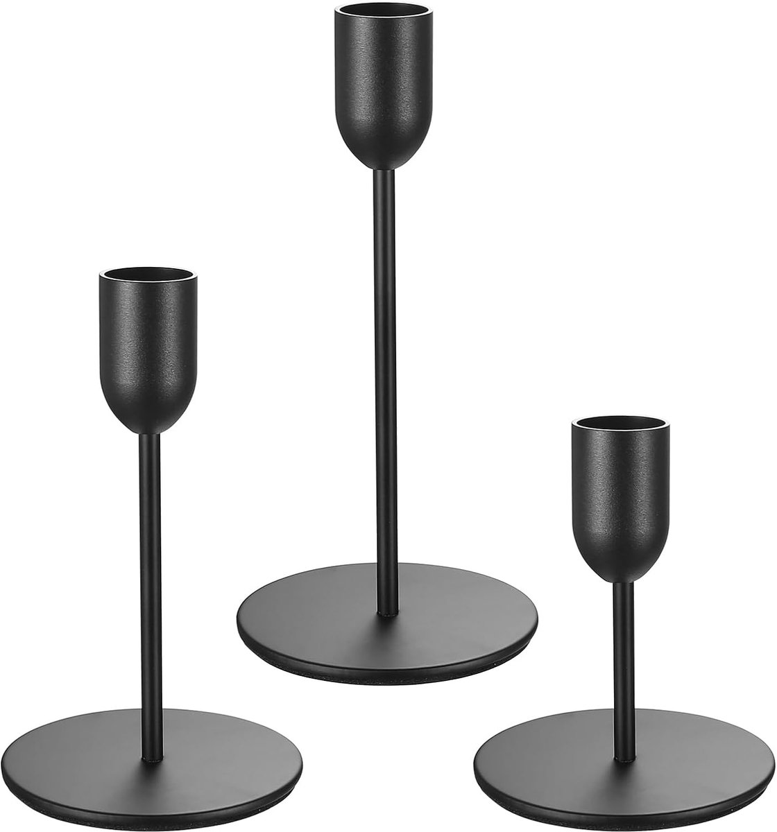 3 stuks kandelaars zwart, kandelaars staafkaarsenhouders, kandelaars staafkaarsen, 17/14/9,5 cm metalen kandelaars vintage voor kaarslichtdiners bruiloften feesten tafeldecoratie (beker vorm)