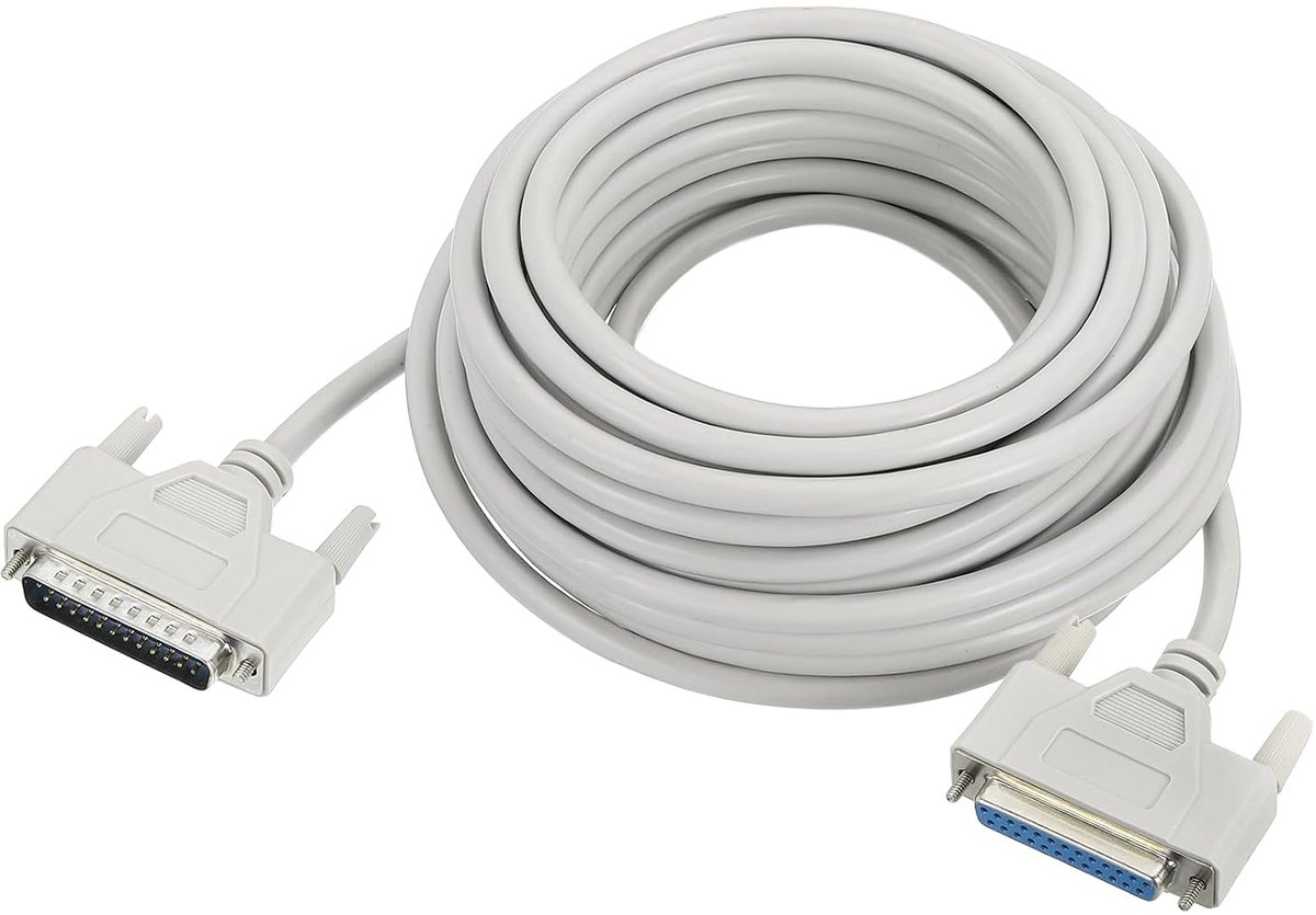 Parallelle printerkabel DB25, 25-polig, 9,0 m, DB25 mannelijk naar female 25-polig, met vernikkelde connectoren voor scanner, beige