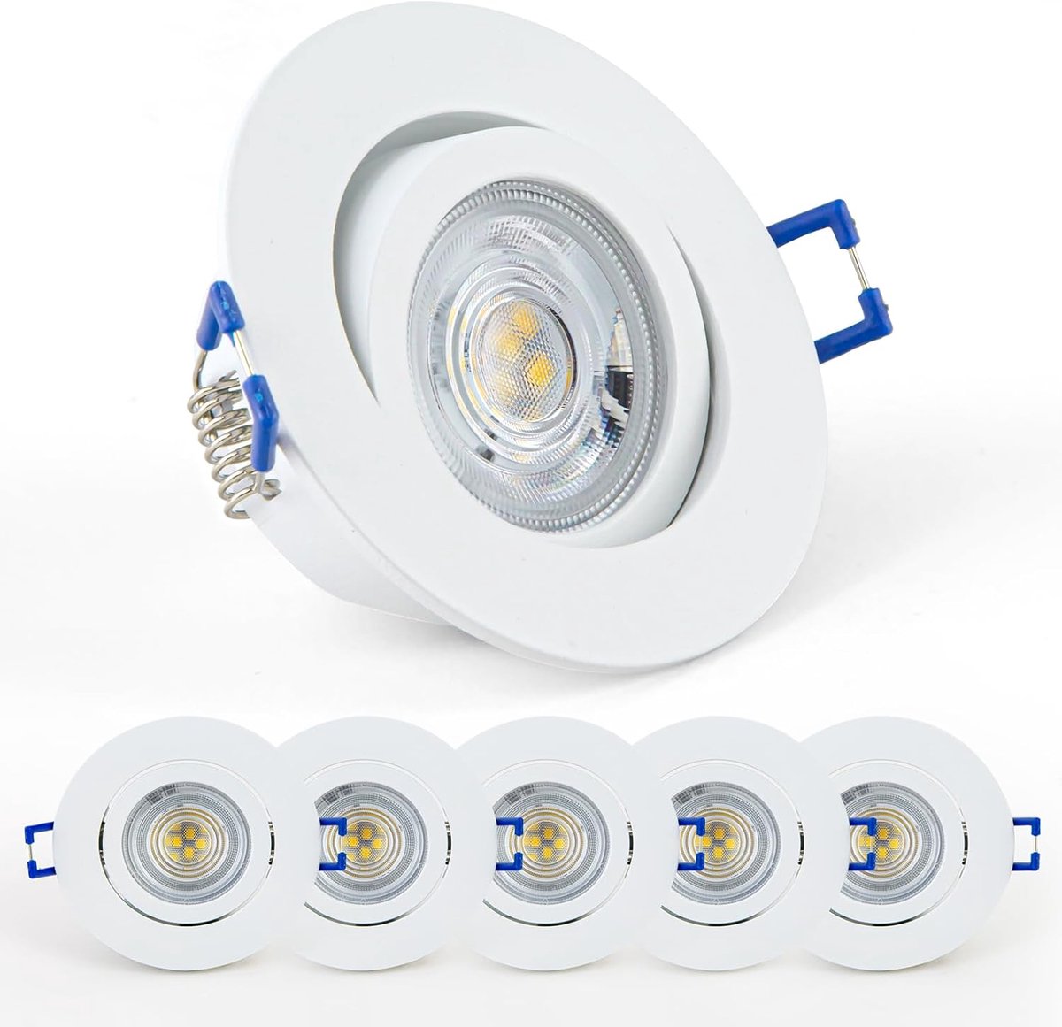 Plafondspots, draaibaar, ledspot, 230 V, inbouwspots, wit, incl. verwisselbare 5 W, 650 lm, neutraal wit, 4000 K, module, vlak boorgat 68 mm - 76 mm, rond, voor