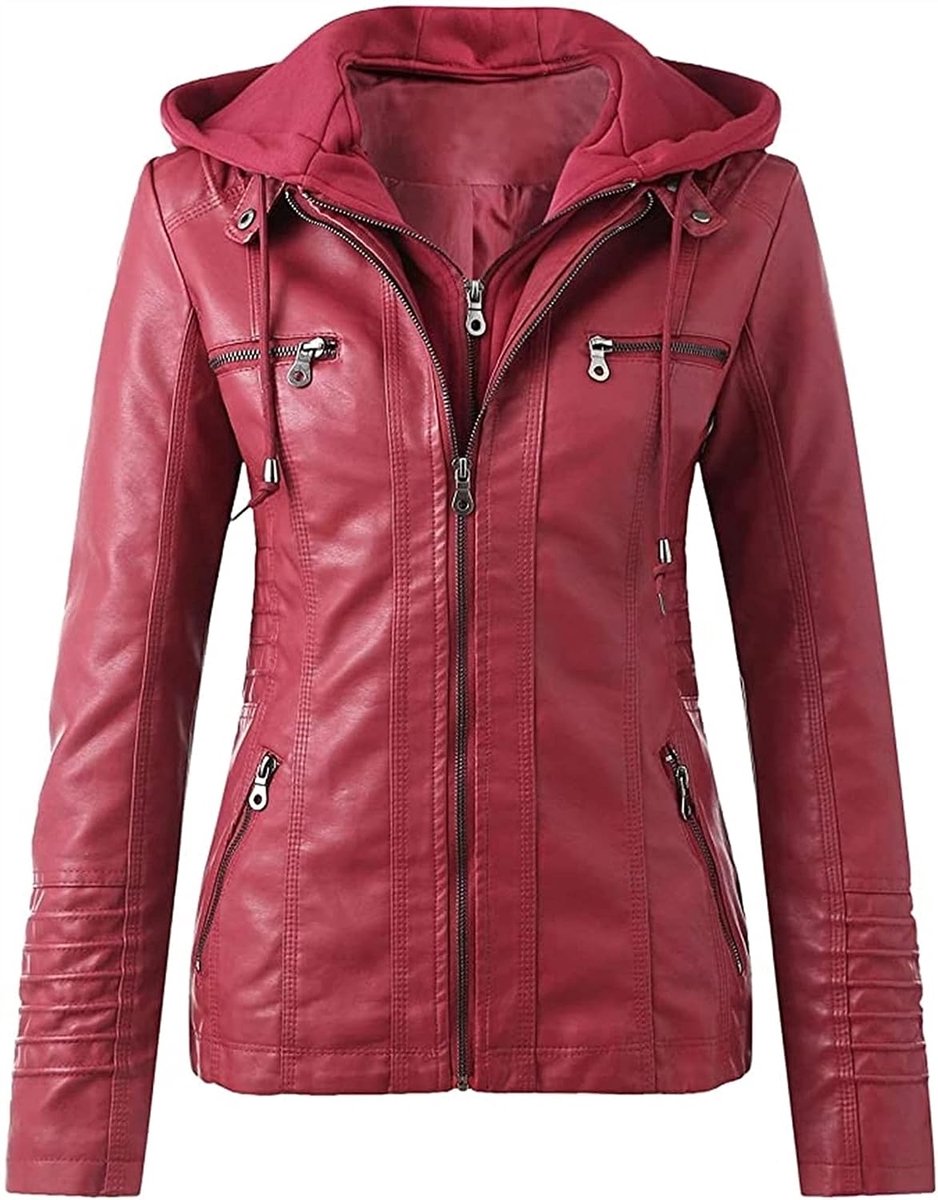 Leren jas Hooded Faux Leather Jacket met rits Overgangs Vrouwen Bovenkleding Warm Thicken Motorcycle Jacket