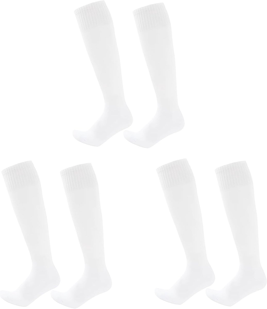 3 Paar Witte Voetbalkousen voor Kinderen - Sportsokken, Hoge Lange Sokken voor Basketbal, Rugby, Tennis voor Meisjes, 5-12 Jaar