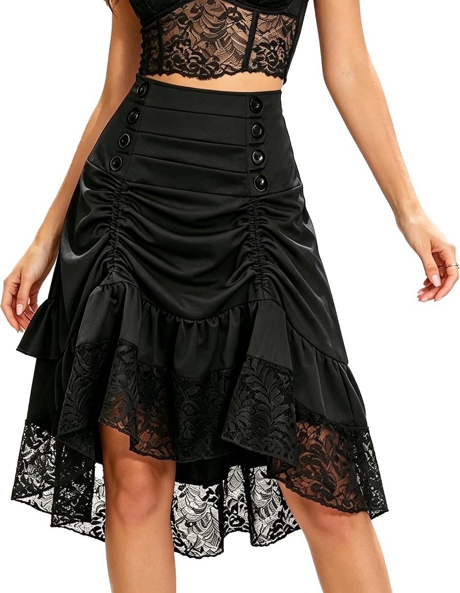 CAMDOM Victorian Steampunk Skirt Women's Gothic Vintage Plus Size Dress High Low Cosplay Costume - ShopVlot
