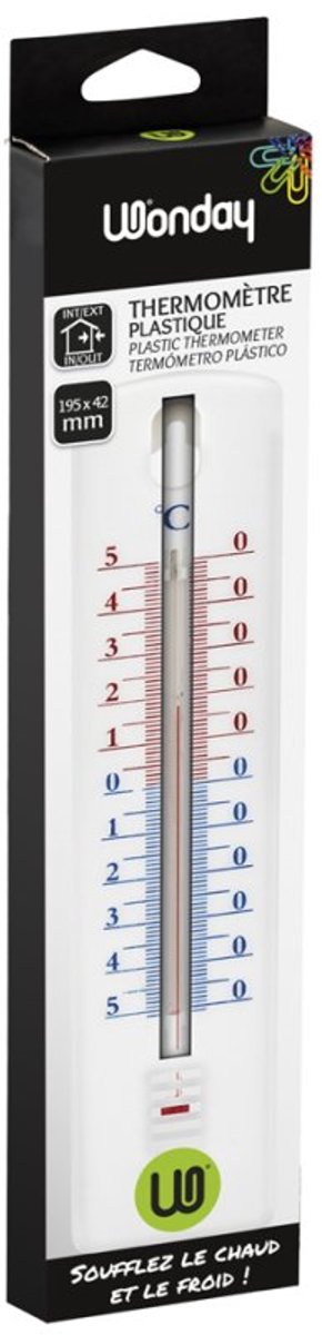 Wonday wandthermometer, wit polystyrol, 42×195 mm