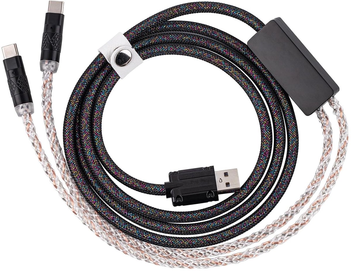 Dikke Gevlochten USB-C Gaming Toetsenbordkabel, 2-in-1 Oplaad- en Gegevenslijn met Metaalconnector voor Toetsenbord, Muis en Hub (Zwart, MIX PRO)
