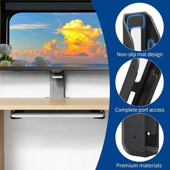 Ondersteuning voor Laptop Onder Tafel, Wandmontage met Oplaadopening, Universele Beugel voor Tafelmontage, Geschikt voor MacBooks en Tablets, Ruimtebesparend en Ergonomisch — afbeelding 2