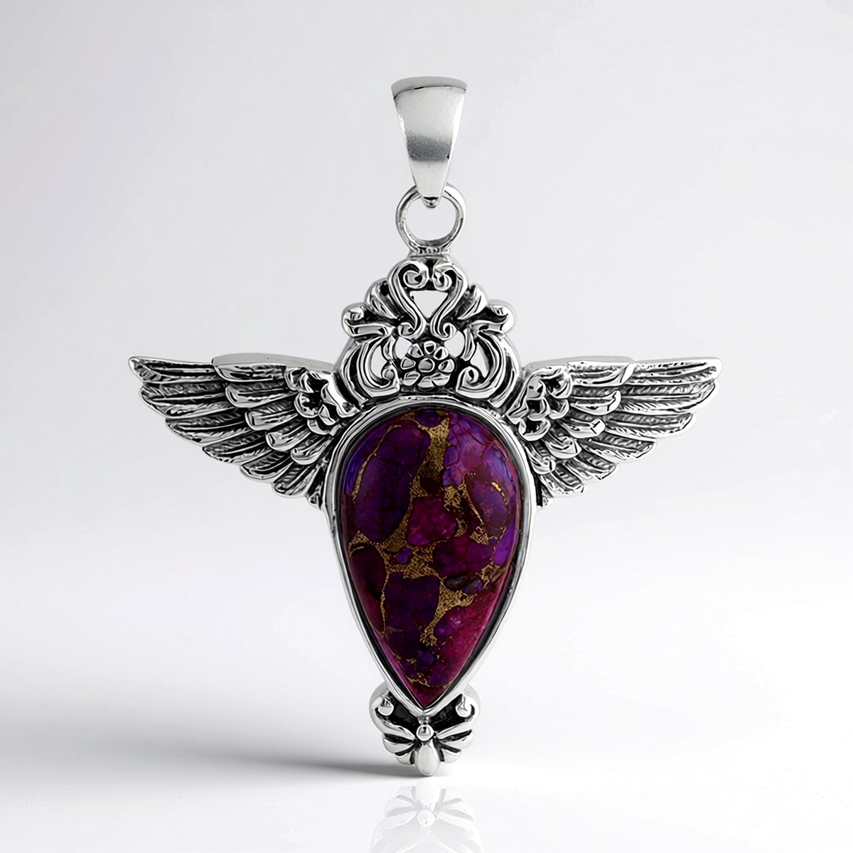 Cavill - Zilveren Hanger 925 Sterling - 7,65 ct Paarse Kingman Mohave Turkoois - Peervormige Cabochon - Geoxideerd Zilver - Uniek Design