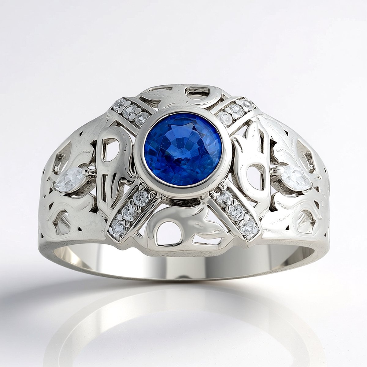 Cavill - Zilveren ring met Nepal Kyaniet 0,691 ct & Cambodjaanse Zirkonia 0,144 ct - 925 Sterling Zilver platina-afwerking - Luxe, tijdloos en elegant