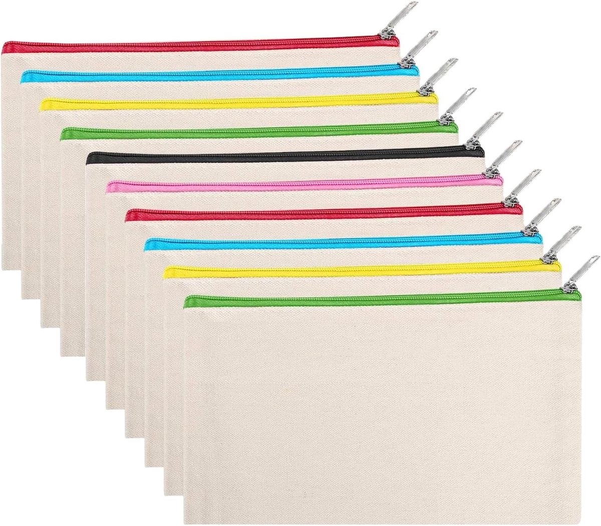 Canvas Cosmetica Tas voor Reizen, Lege Stof Tassen voor Schilderen, Set van 10, 21 x 12 cm, Beige, Handige en Moderne Pouches voor Make-up en Accessoires