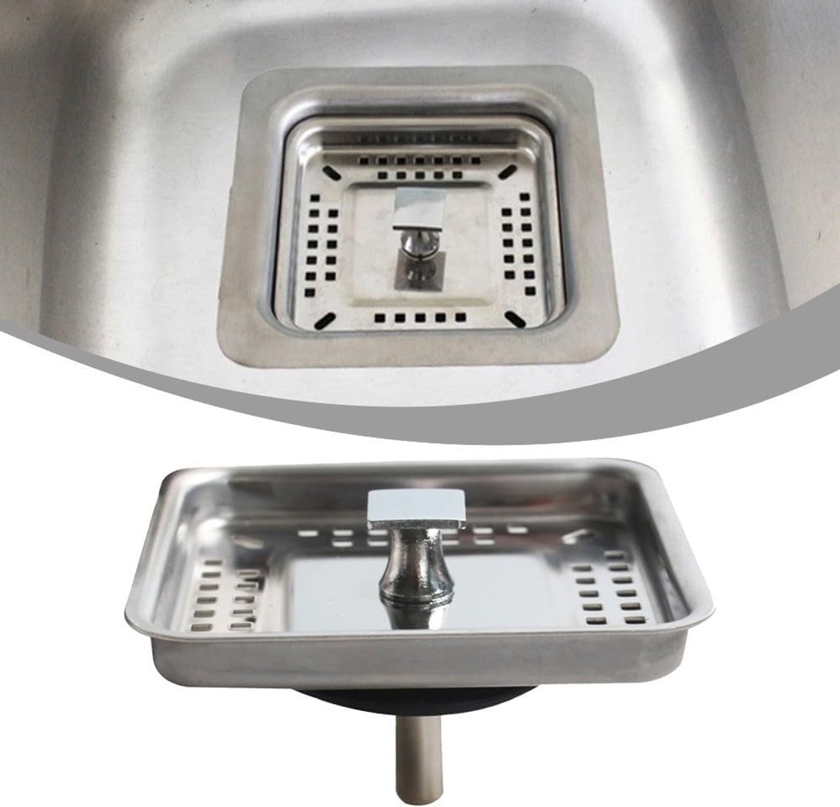 Vierkante RVS Afvoerstopper en Filter voor Keuken en Badkamer, Ideaal voor Afvoer en Afwas met Antislip Ondergrond en Duurzaam Ontwerp