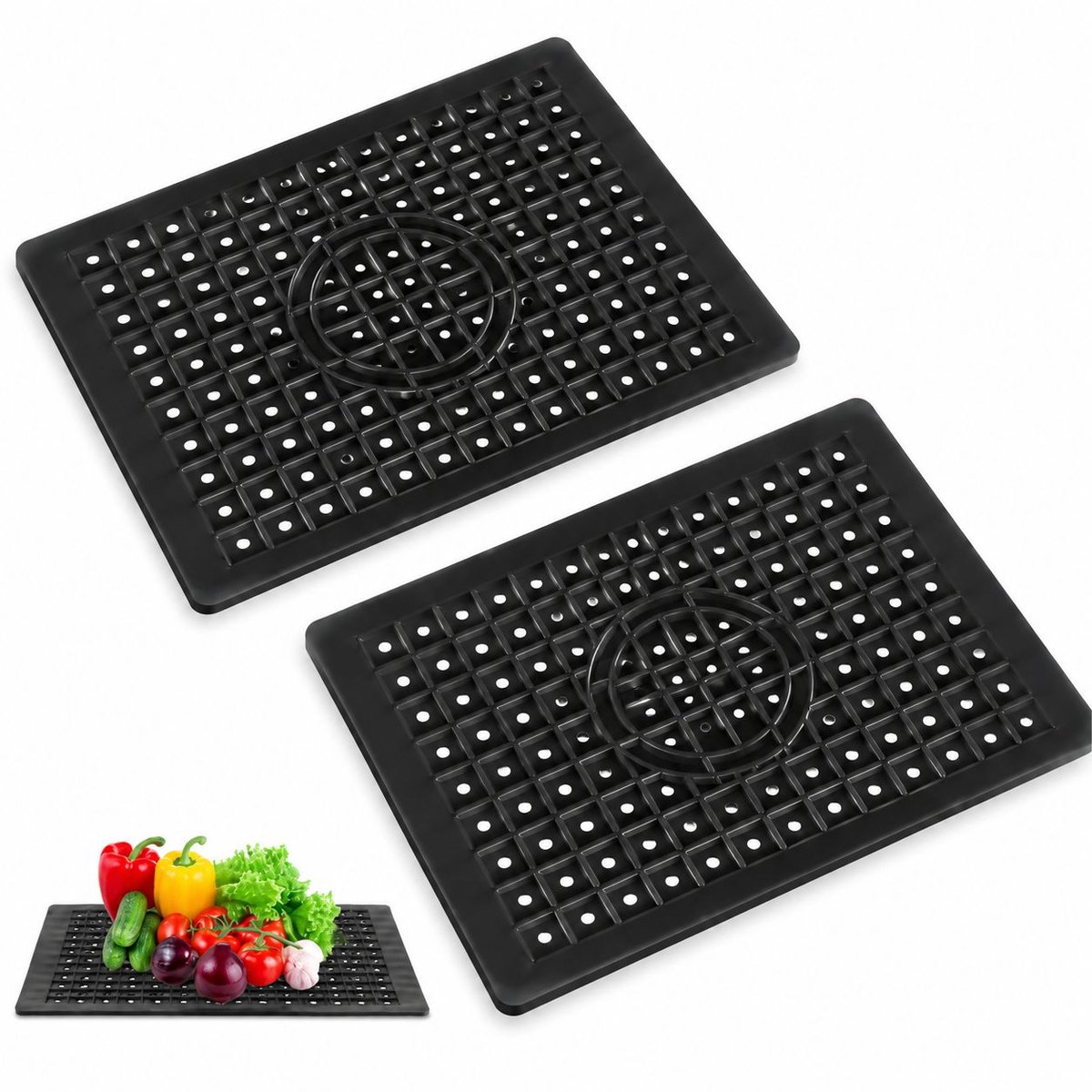 VHV - Tweedelige gootsteenmat - 31,5 x 26 cm - Zwart - Rubberen gootsteenmat - Gootsteenbeschermer - Achterwand - Gootsteenbescherming