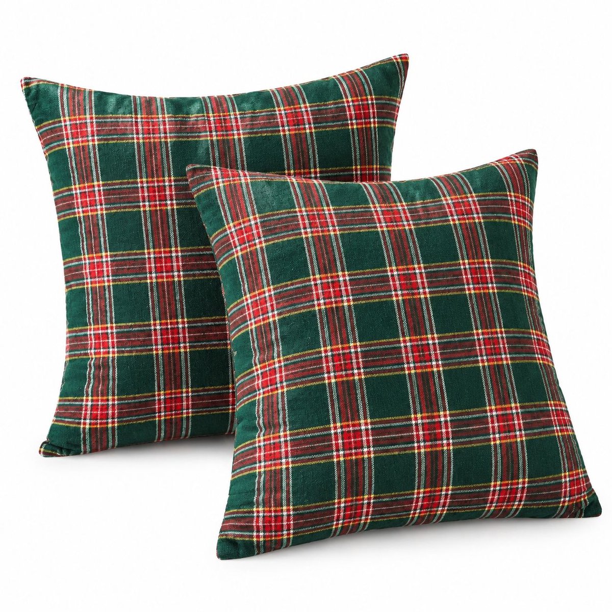 VHV - Kussensloop - 2 stuks - 40 cm kussenhoes - Groen en rood - Kerstdecoratie voor binnen - Kerstversiering - Kerst classic tartan