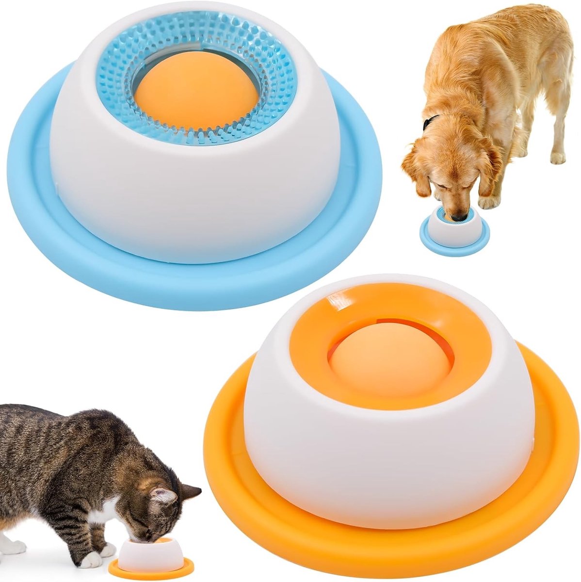 Interactieve Voerbal en Lick Mat voor Honden en Katten, Stimuleert Langzaam Eten en Mentale Activiteit, Inclusief Zuignap, Set van 2