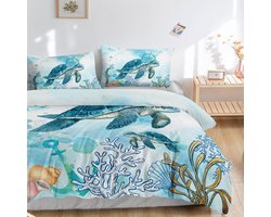 HOSIMA Adult Boys Girls Bedding Set, Cute Sea Turtle Print Duvet Cover with 2 Pillowcases (Cute Sea Turtle1S) - ShopVlot