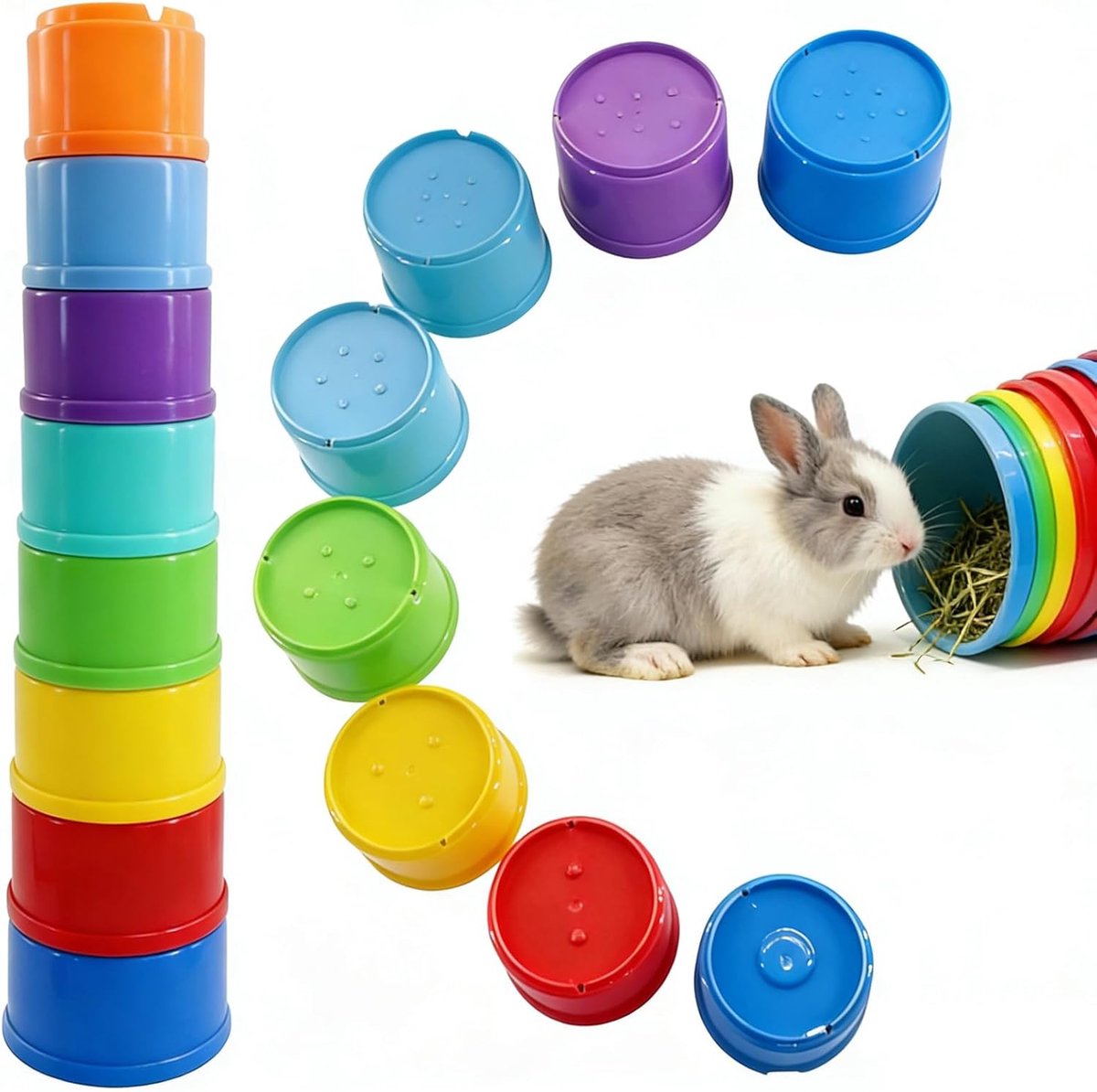 Rabbit Toys, 8-Piece Rabbit Stacking Cups, Stackable, Stackable Rabbit Food, Rabbit Toy Nesting Toys (Rainbow Colours) - ShopVlot