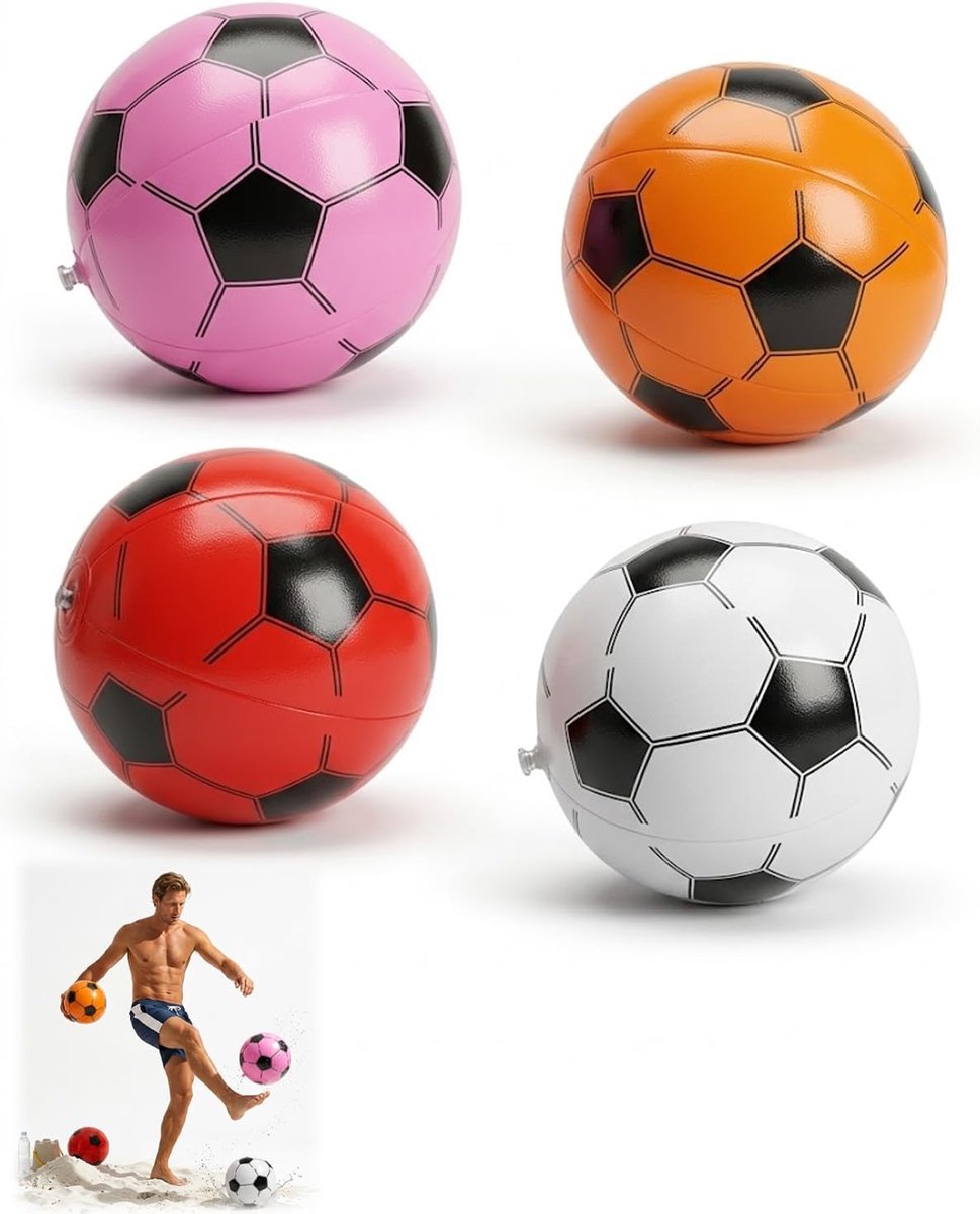 Set van 4 opblaasbare ballonnen, voetbalprint, 4 kleuren voor zwembad, stabiele grip, anti-drift, optimale - ShopVlot