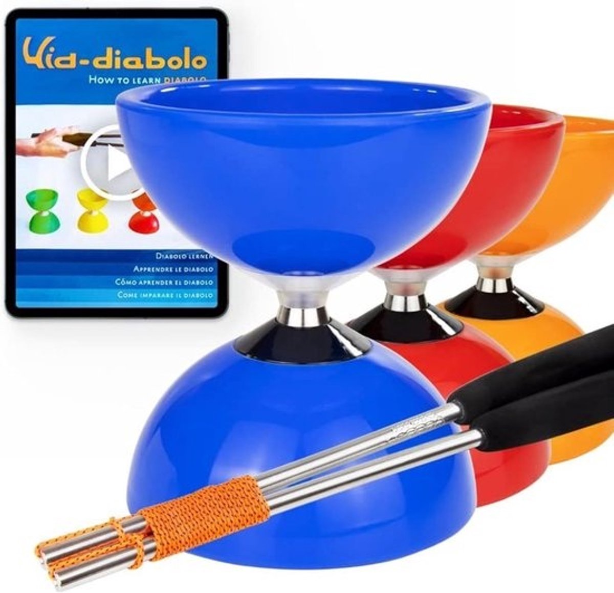 Jongleerset - Diaboloset - Vaardigheden leren - Met dubbele kogellagers - Middelgroot formaat - Blauw