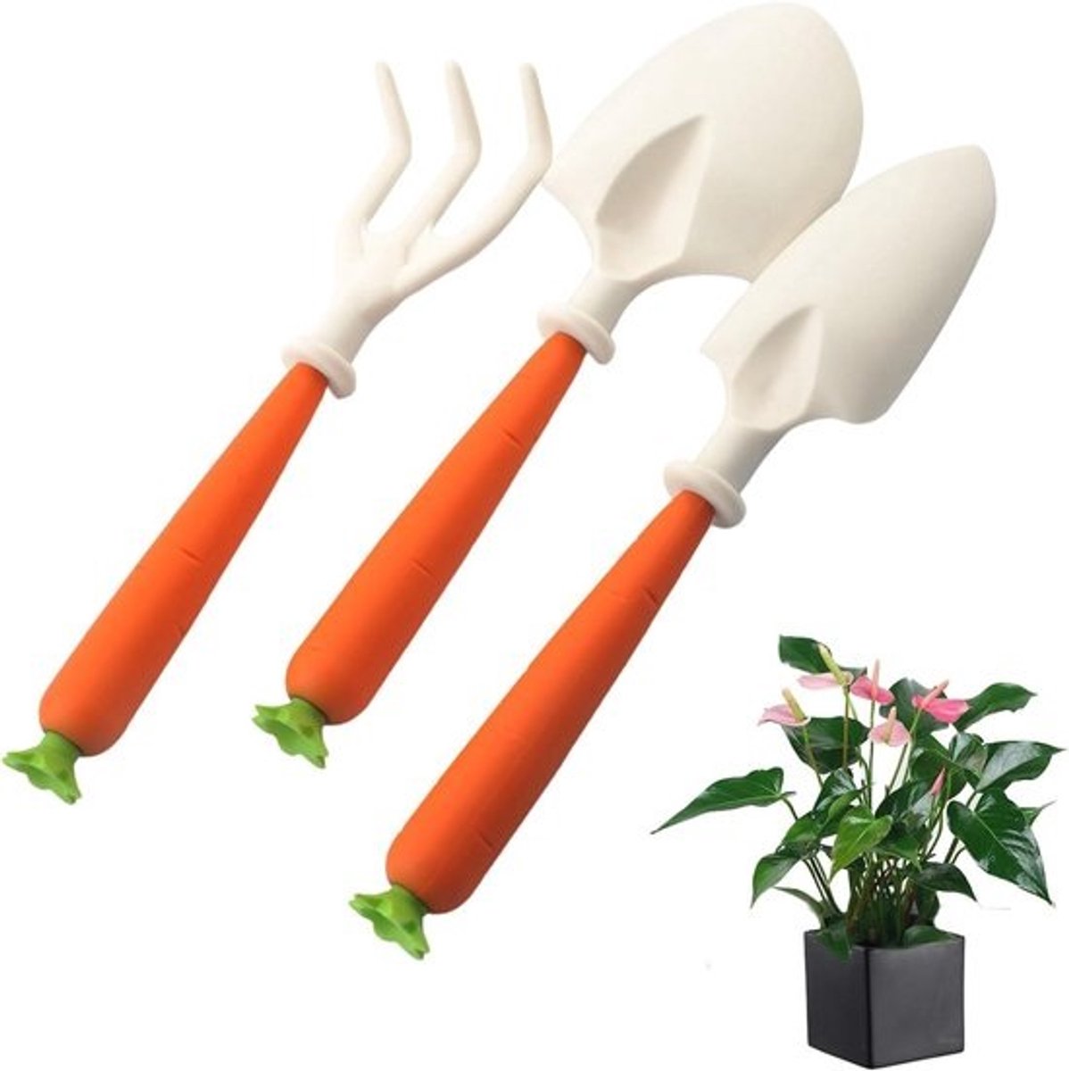 Tuingereedschapset - Kinderschepjes - Voor buiten spelen - Wortelvormig handvat - 3-delig - Multicolor