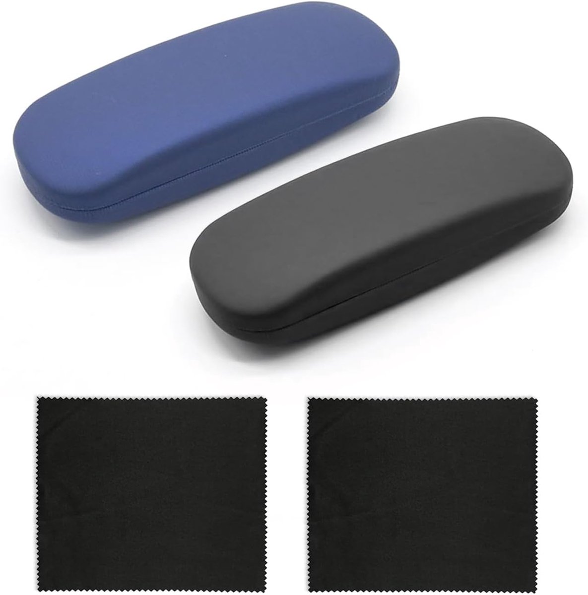 2Pcs Plain Eyeglass Case with 2pcs Eyewear Cloth, Unisex Sunglasses Storage Box, Hard Portable Eyeglass Case, Black - ShopVlot