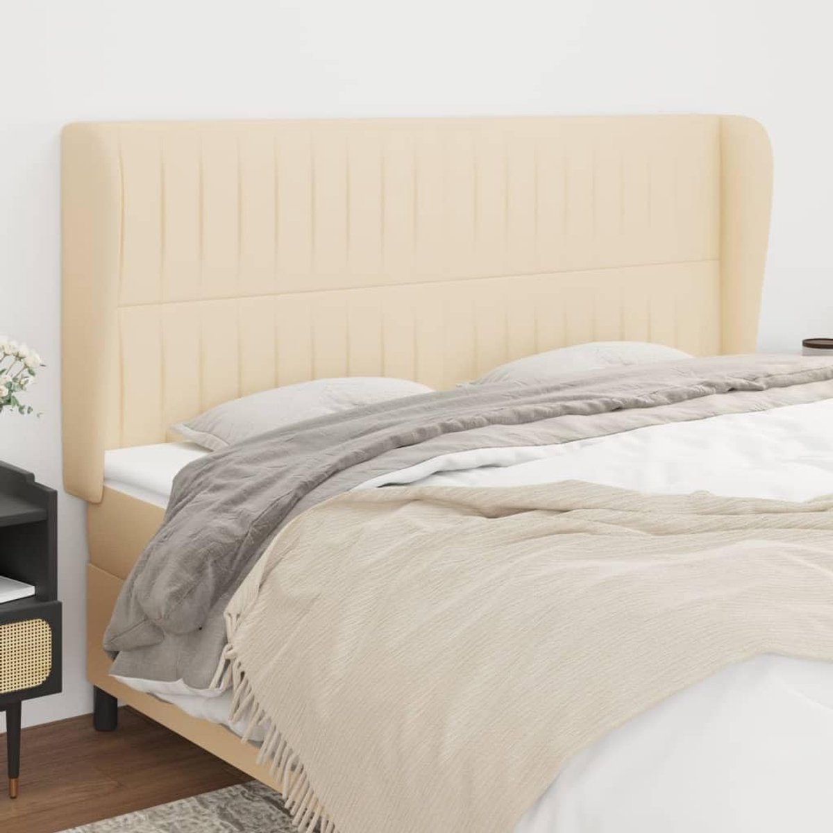 Hoofdsteun oor crème 183 x 23 x 118/128 cm stof, in hoogte verstelbaar, houten poten, uitstekende rugsteun voor lezen en tv kijken, geschikt voor elke slaapkamer.