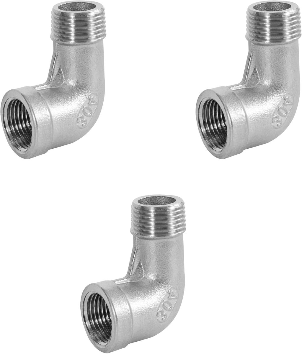 Stainless Steel 304 Corner Pipe Joint, 3 Pieces, 1/8 Inch Male to 1/8 Inch Female, Threaded 90 Degree Angle Tube - ShopVlot