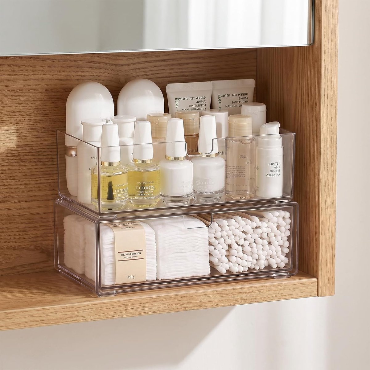 Make-up-organizer set met 2 lades - stapelbaar en antislip - gemakkelijk toegang tot cosmetica - ShopVlot