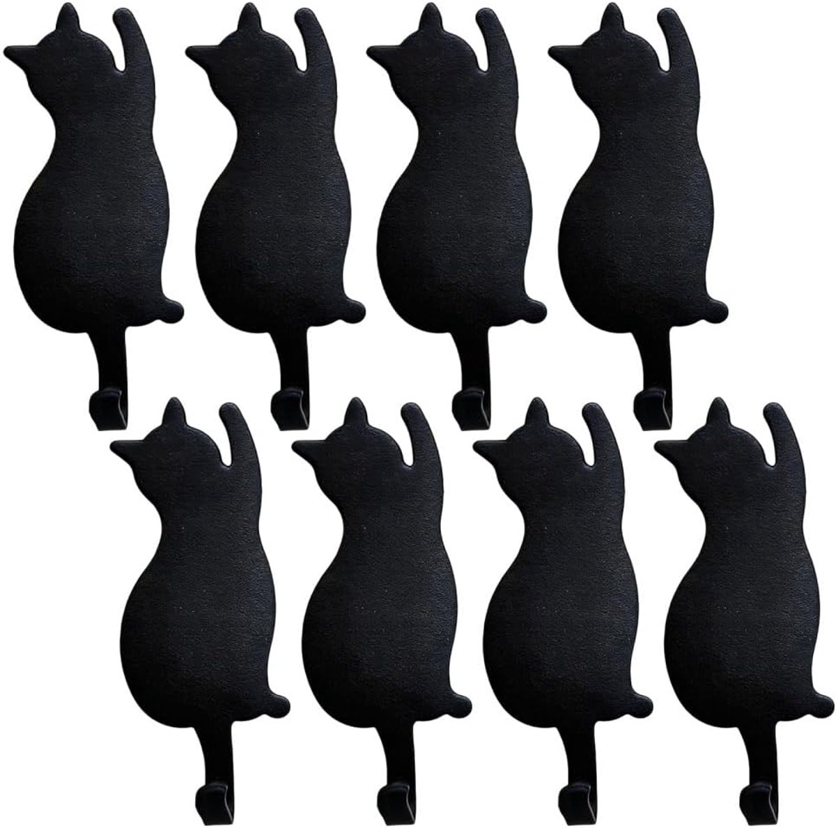 8 stuks garderobehaken in landhuisstijl met kattendesign, handdoekhaken zwart van metaal, robuuste kledinghaken voor keuken, badkamer, hal, veelzijdige wandhouder