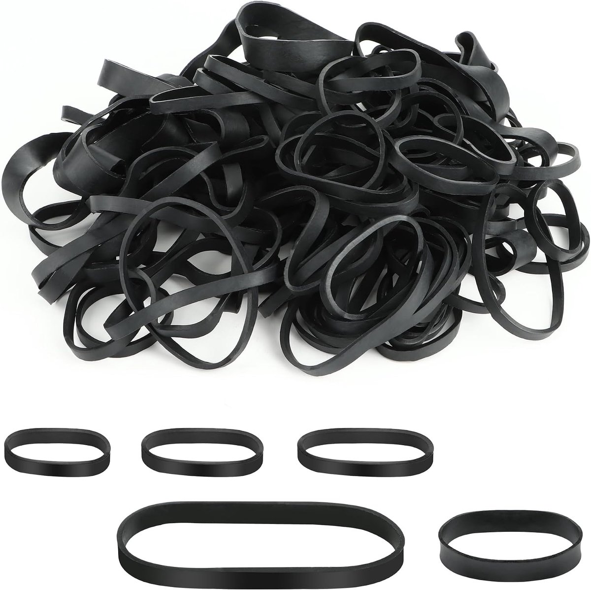Pack of 100 Elastic Bands Strong 5 Sizes Black Rubber Rings Wide Elastic Rubber Bands Household Rubber Rubber Rubber - ShopVlot
