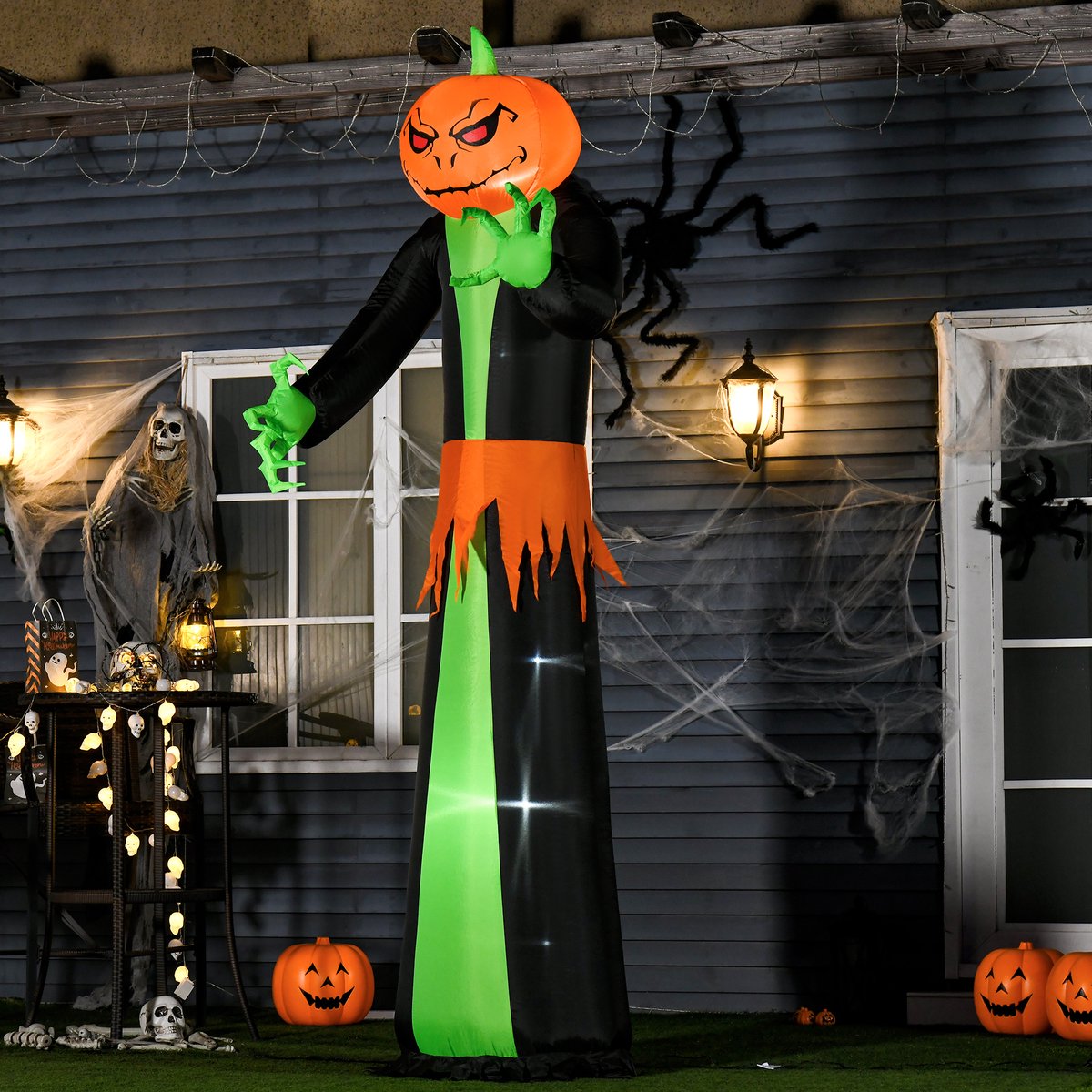 TEKROA® Halloween decoratie -Opblaasbare Halloween Pompoen –met ledverlichting - zelfopblazend - polyester - Halloween versiering - 100B x 96T x H270 cm