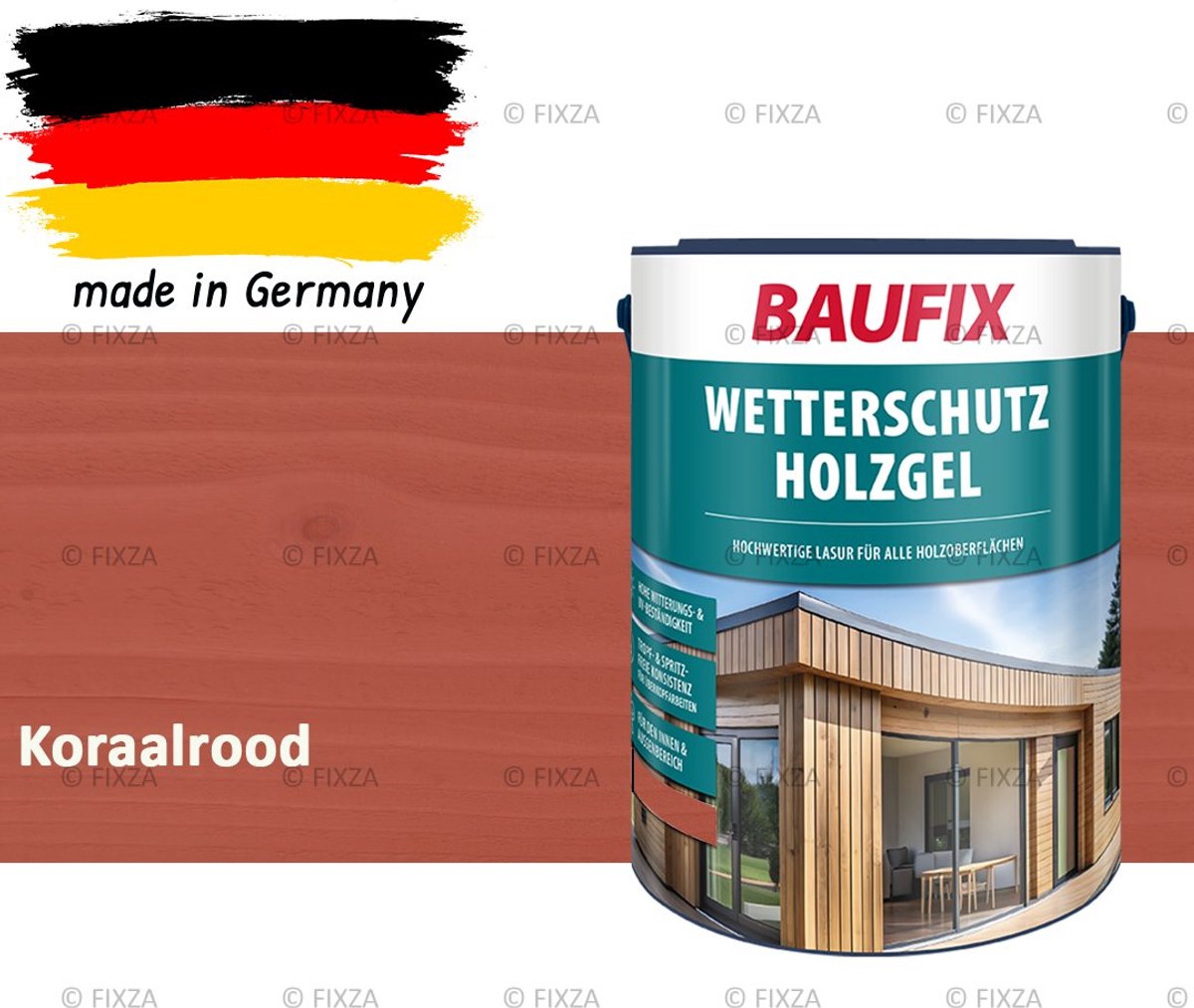 BAUFIX Buitenbeits – Koraalrood – Zijdeglans – 5 Liter – Voor Schutting, Tuinhuis & Blokhut – UV- & Weerbestendig
