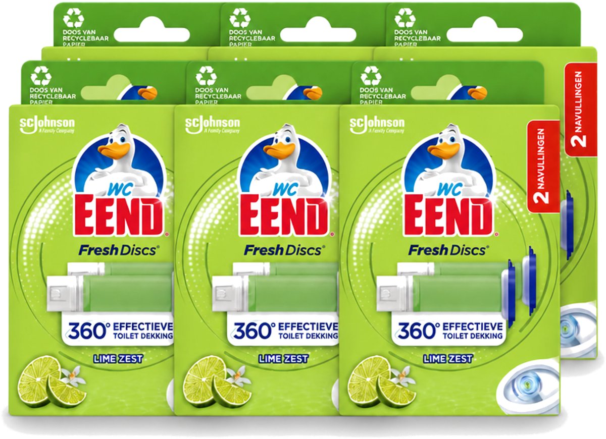 6 x WC Eend – Fresh Discs – Duo Navulling – Lime Zest – 72 ml - Voordeelverpakking - 6 stuks