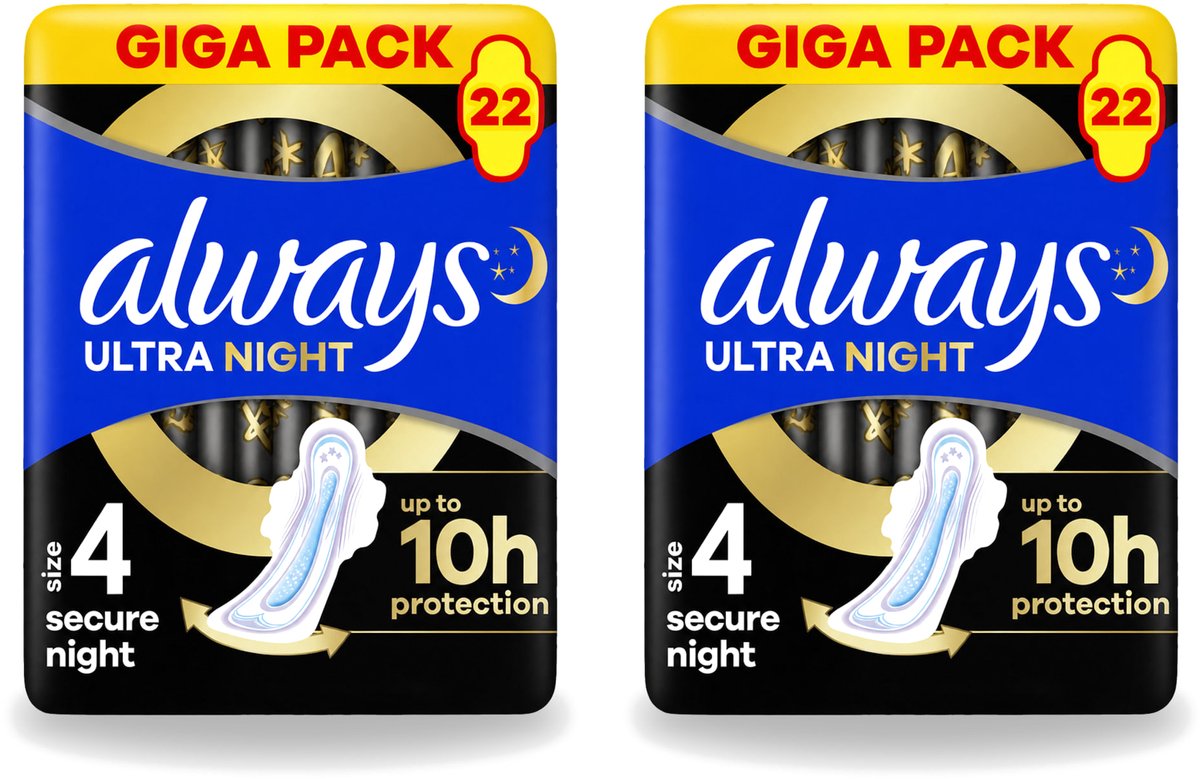 2 x Always – Maandverband – Ultra Secure Night – 22 stuks - Bulkverpakking - 2 stuks