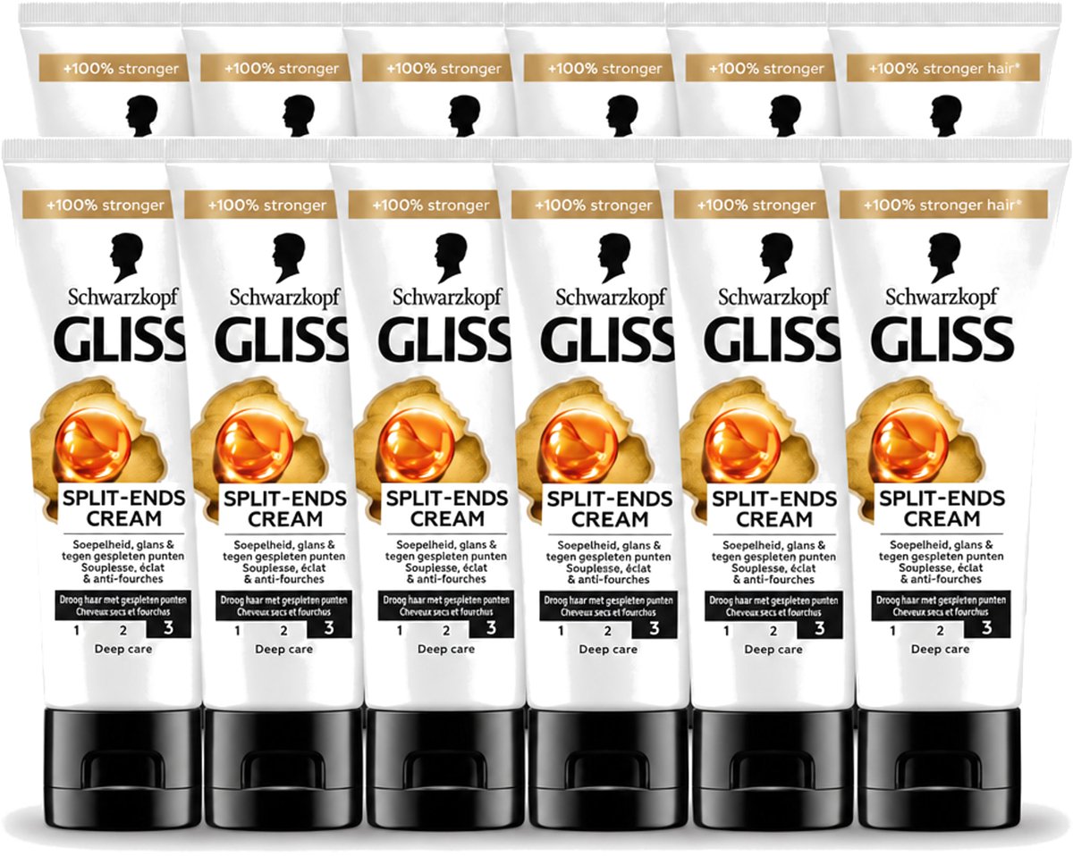 12 x Gliss - Split-Ends Cream - Tegen Gespleten Haarpunten - 50 ml - Voordeelverpakking - 12 stuks