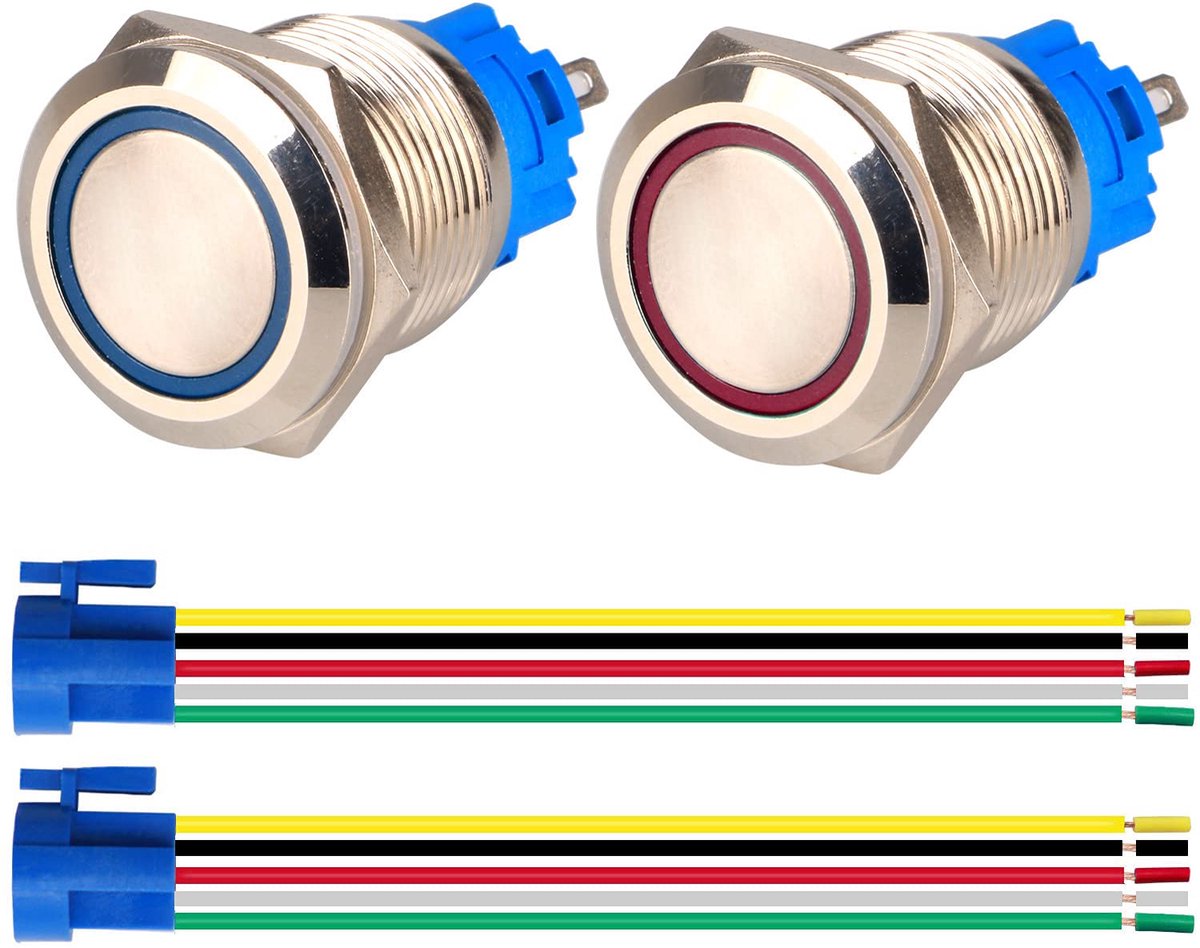 GUUZI 2pcs Momentary Push Button 1NO1NC Waterproof Stainless Steel Housing 220V-230V/5A LED Ring Illuminated Button - ShopVlot