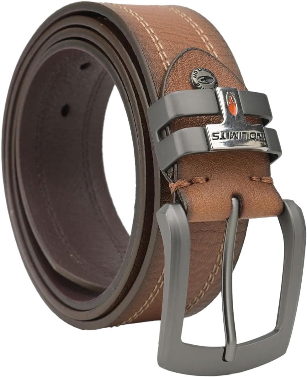 No Limits Men's Genuine Leather Belt with Double Seam, 4 cm High, Nickel-free Buckle, Can Be Shortened, with Box - ShopVlot