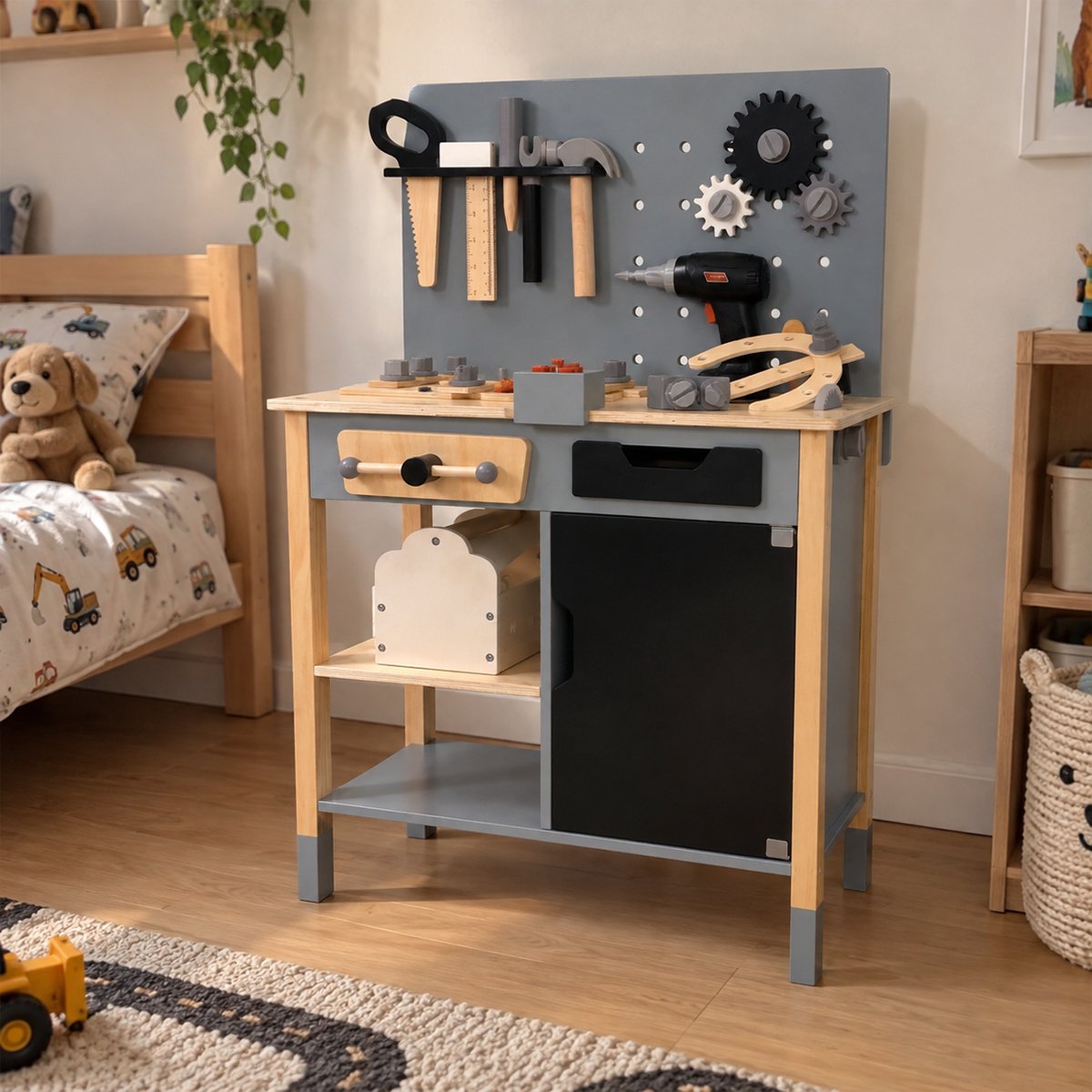 MaxxKidz Houten Kinderwerkbank met Gereedschap - Luxe Speelgoed Werkbank - 56 x 31 x 86 cm