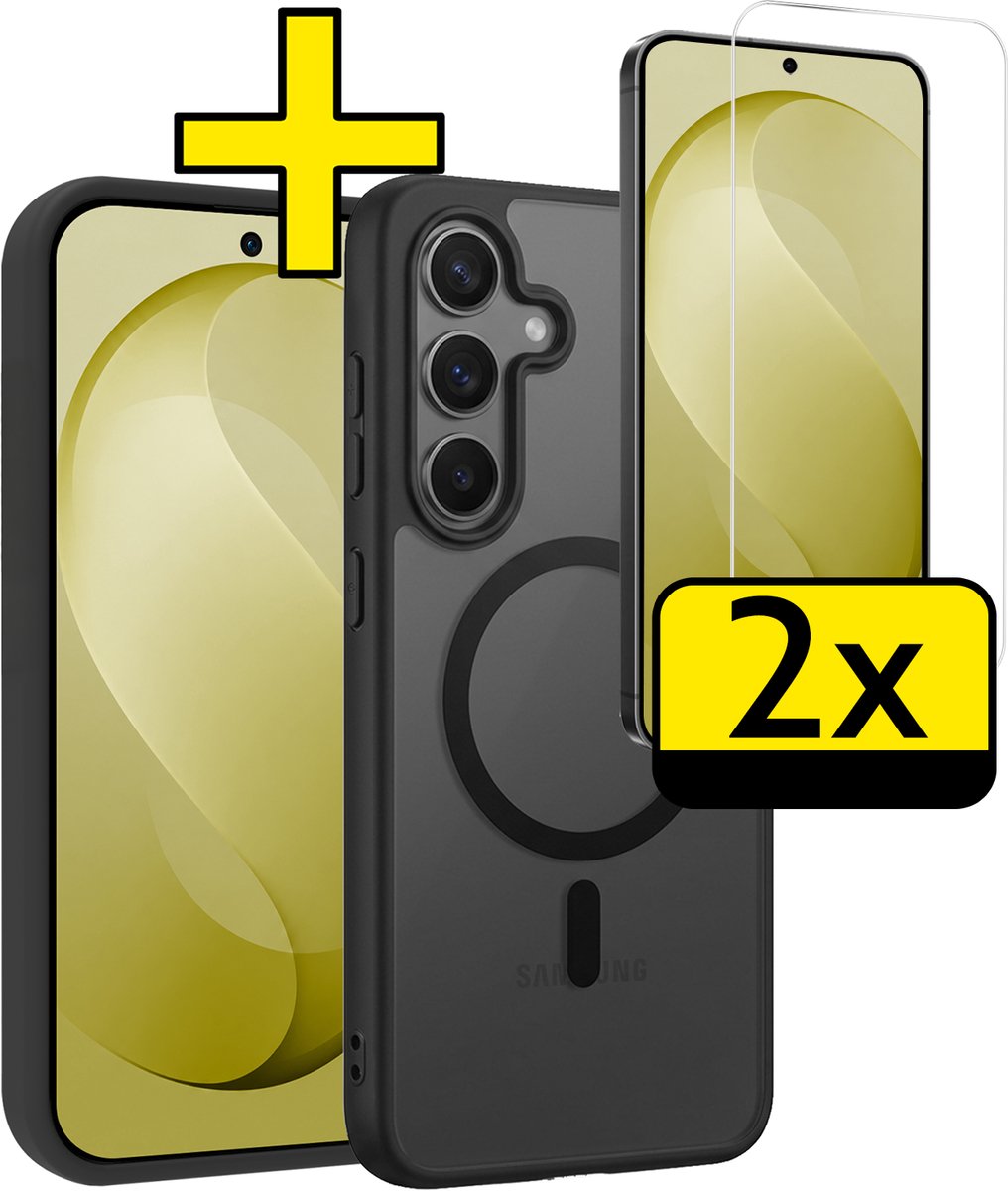 Hoesje - Met 2x Screenprotector - Geschikt voor Samsung Galaxy S26 FE - Magsafe Compatible - Sterk & Shockproof - Back Cover - Shock Proof Case - Telefoon Hoes - Telefoonhoesjes - Zwart