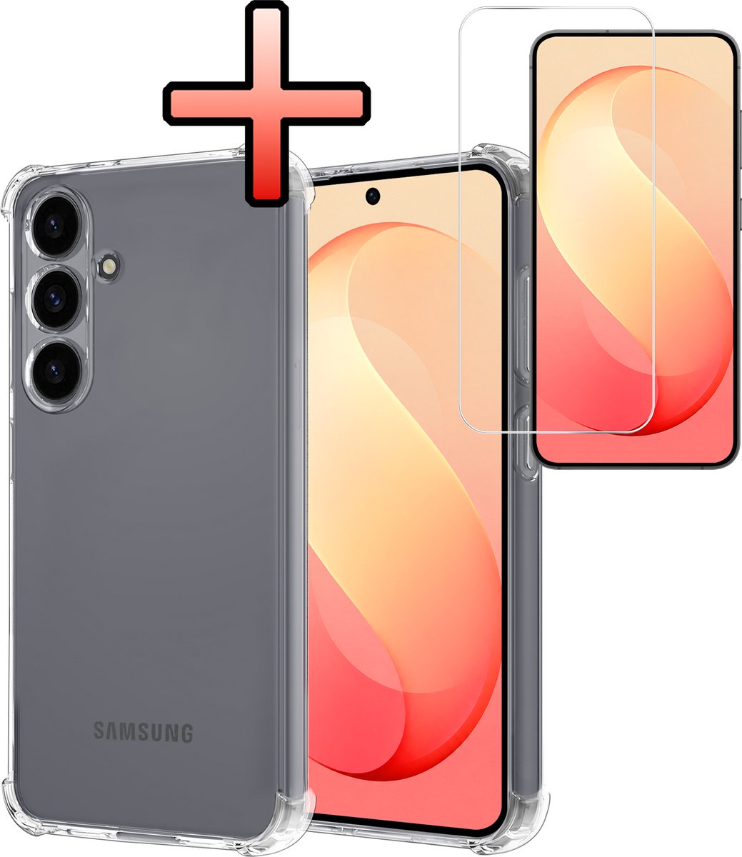 Hoesje - Met Screenprotector - Geschikt voor Samsung Galaxy S26 FE - Sterk & Shockproof - Siliconen Case - Back Cover - Telefoon Hoes - Shock Proof - Transparant
