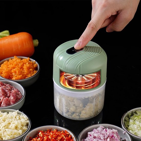 Mini-hakmolen - elektrisch - draagbaar - oplaadbaar via USB - 250 ml - voor het hakken van knoflook - chili - uien - vlees — afbeelding 2